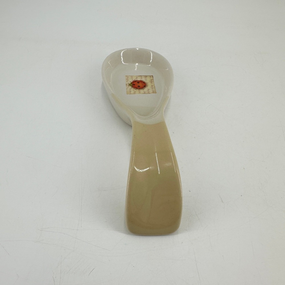Ceramic Ladybug Spoon Rest Cream and Tan Glossy Kitchen Decor - Picture 4 of 8